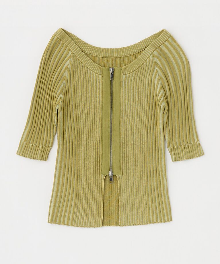 MOUSSY「ZIP UP RIB トップス」|ニット・セーター|L/GRN1