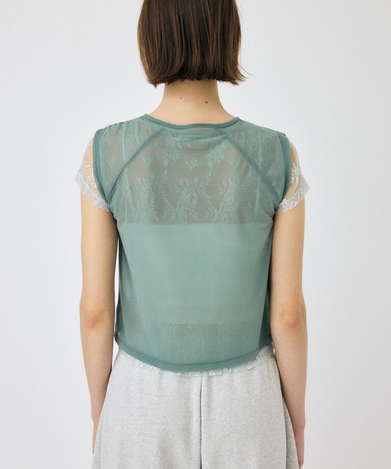 MOUSSY「LACE LAYERED OPEN NECK トップス」|Tシャツ・カットソー|