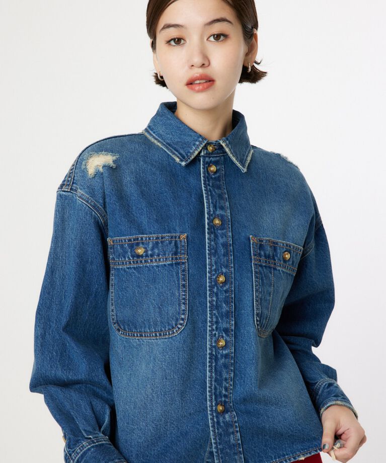 RODEO CROWNS「ダメージデニムシャツ」|シャツ・ブラウス|BLU