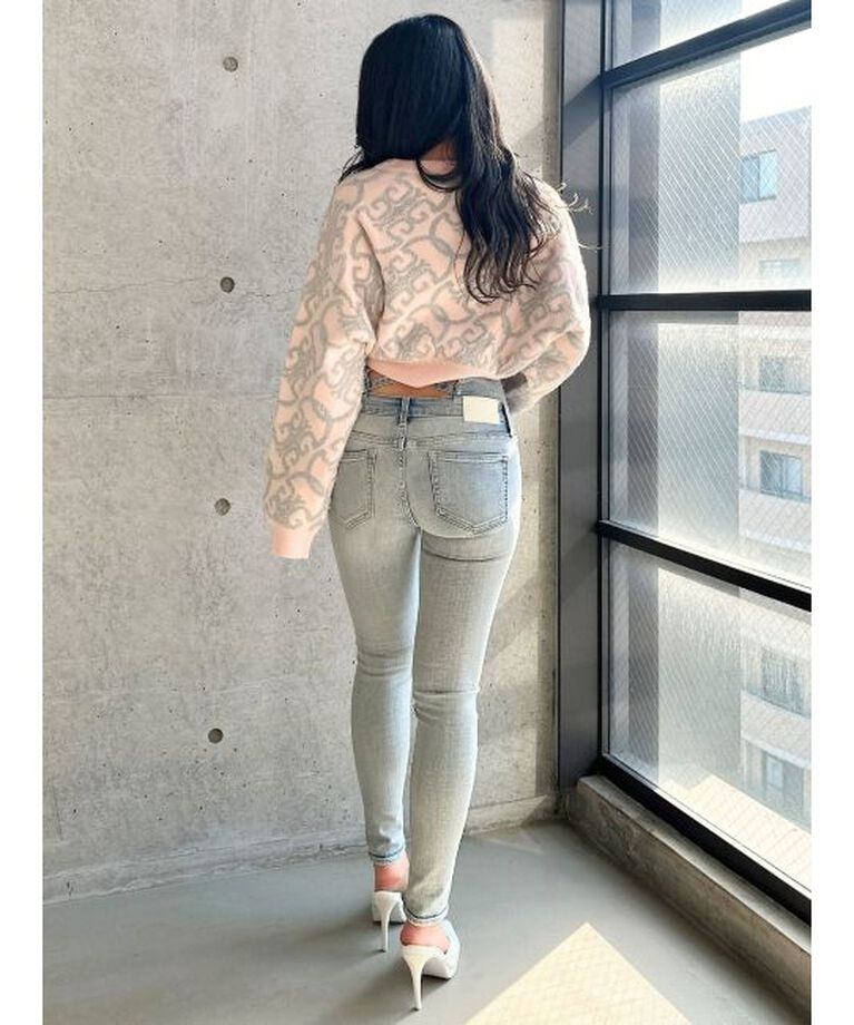 GYDA「ハイウエストウエストクロススキニーデニムパンツ」|デニム|