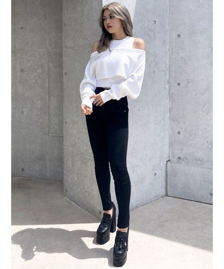 GYDA「ハイウエストウエストクロススキニーデニムパンツ」|デニム|