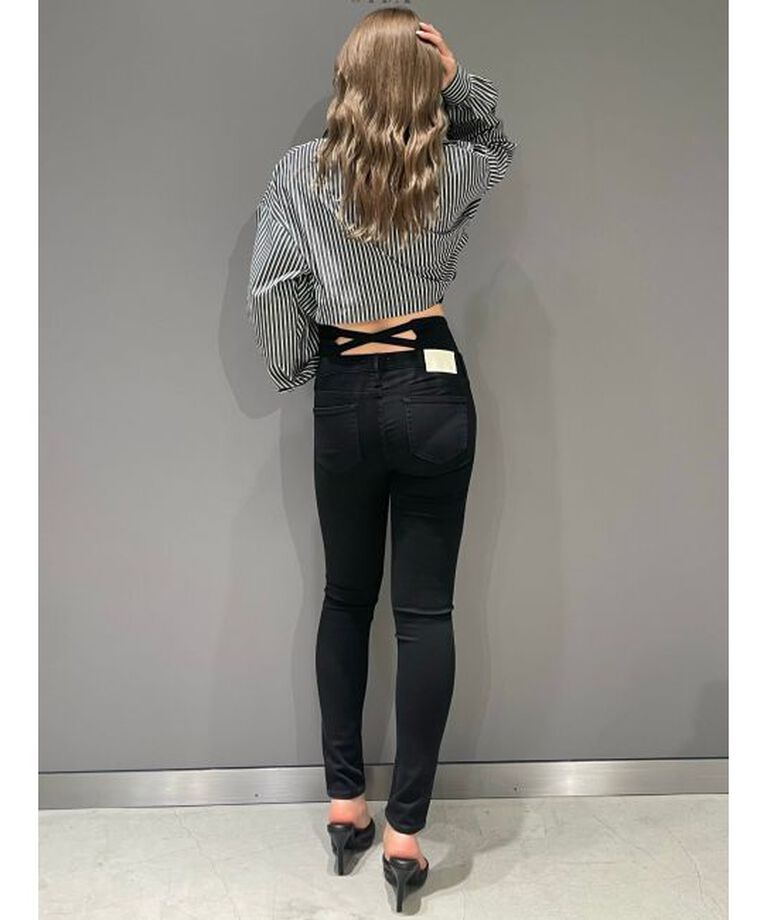 GYDA「ハイウエストウエストクロススキニーデニムパンツ」|デニム|
