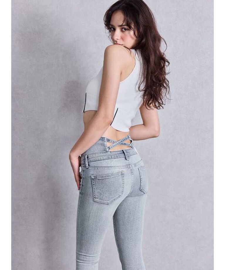 GYDA「ハイウエストウエストクロススキニーデニムパンツ」|デニム|