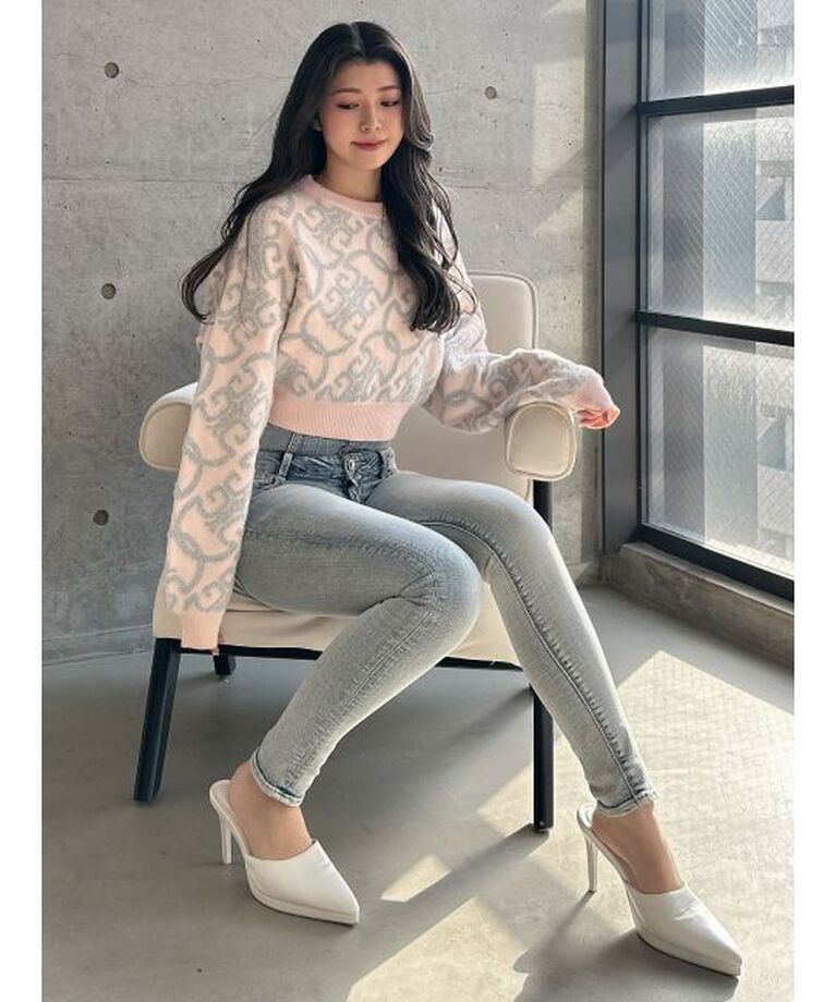 GYDA「ハイウエストウエストクロススキニーデニムパンツ」|デニム|
