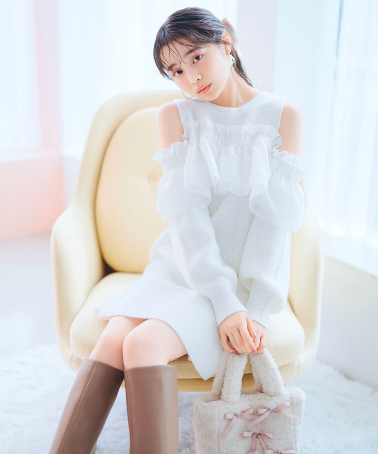 WILLSELECTION「バックリボンオフショルニットワンピース」|ワンピース|