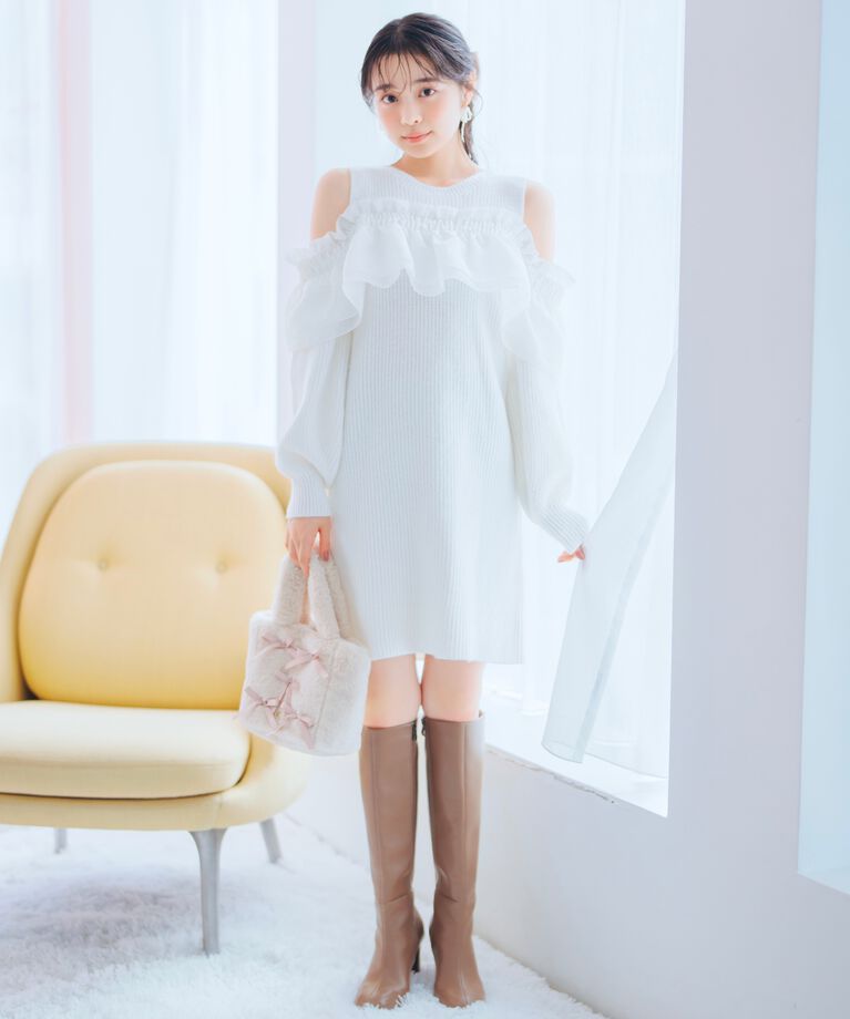 WILLSELECTION「バックリボンオフショルニットワンピース」|ワンピース|