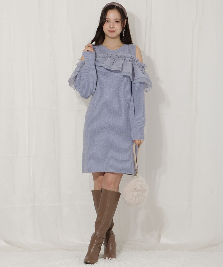 WILLSELECTION「バックリボンオフショルニットワンピース」|ワンピース|