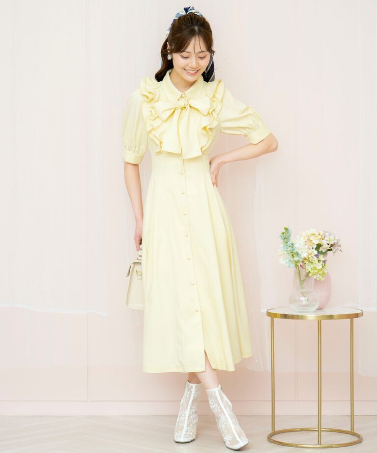 WILLSELECTION「ラッフルリボンタイシャツワンピース」|ワンピース|イエロー