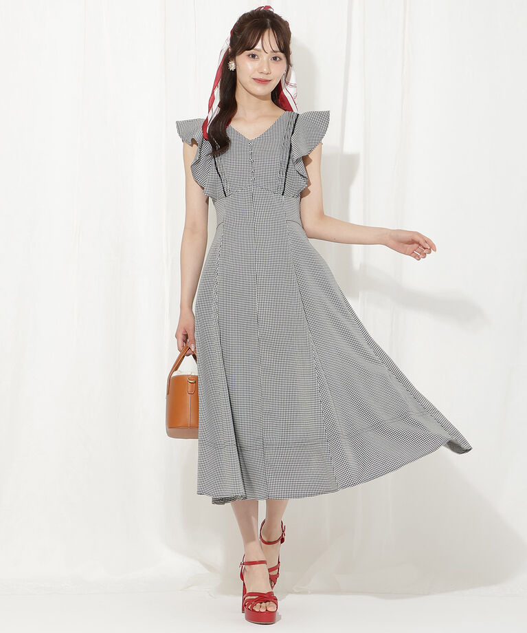 WILLSELECTION「バックリボンラッフルスリーブワンピース」|ワンピース|黒系チェック