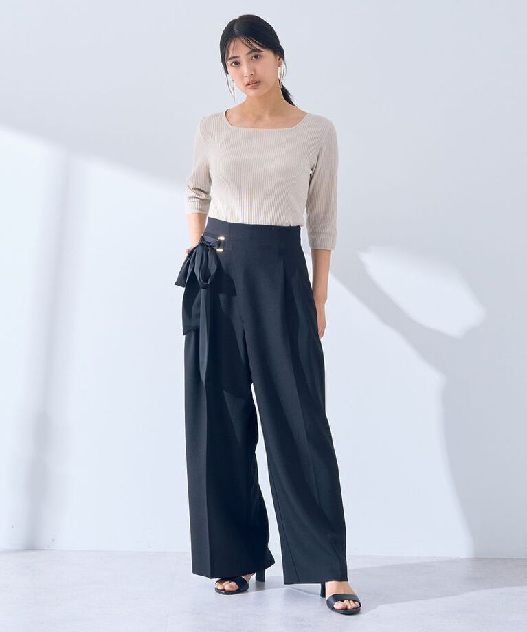 YECCA VECCA「リボンベルトワイドパンツ」|その他|