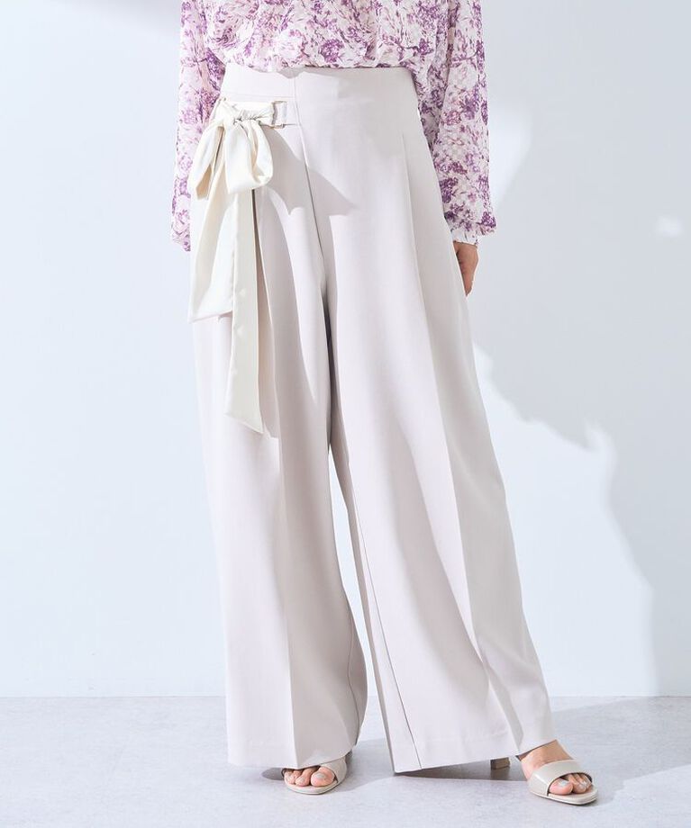 YECCA VECCA「リボンベルトワイドパンツ」|その他|Light beige