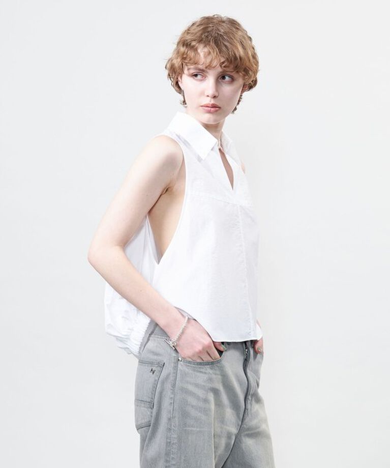 ASTRAET「＜ASTRAET＞バックギャザー スキッパー ノースリーブブラウス」|シャツ・ブラウス|WHITE