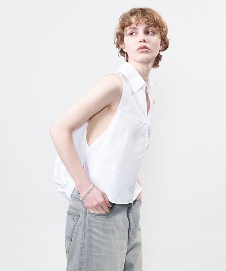 ASTRAET「＜ASTRAET＞バックギャザー スキッパー ノースリーブブラウス」|シャツ・ブラウス|