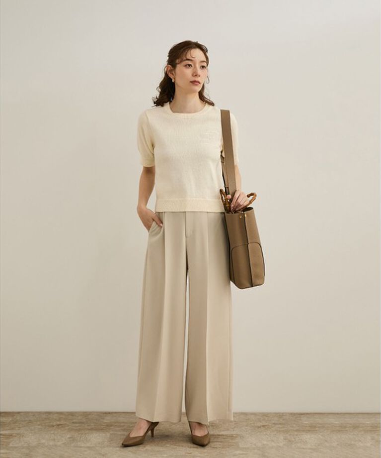 ROPE「【洗える】クルーネックミドルゲージ5分袖ニット【オーガニックコットン】/セットイン対応」|ニット・セーター|