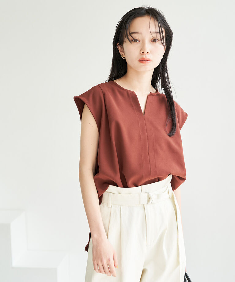VIS「【EASY CARE・UVケア】【セットアップ対応】キーネックフレンチスリーブチュニック」|シャツ・ブラウス|