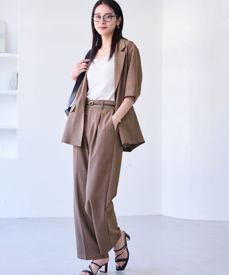 VIS「【新色追加】【美easy】リネンライクワンタックワイドスラックスパンツ【接触冷感/洗える】」|スラックス|