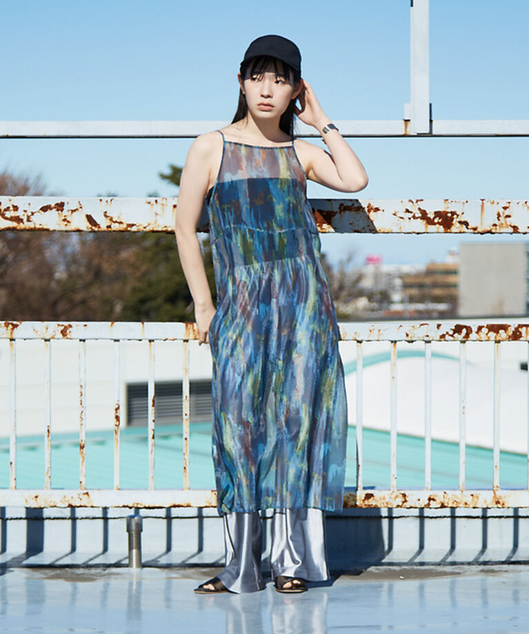 NOMINE「【前後着用可】水彩アート ニュアンス柄 2WAY シアー キャミソール  ワンピ」|ワンピース|
