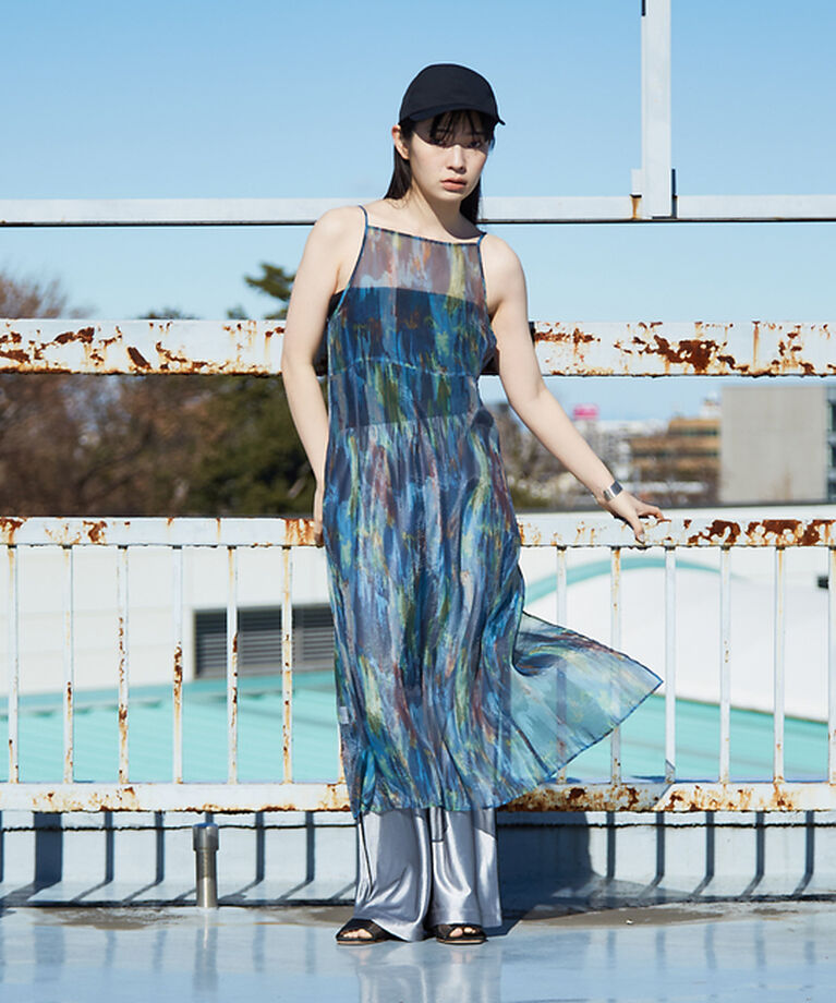 NOMINE「【前後着用可】水彩アート ニュアンス柄 2WAY シアー キャミソール  ワンピ」|ワンピース|