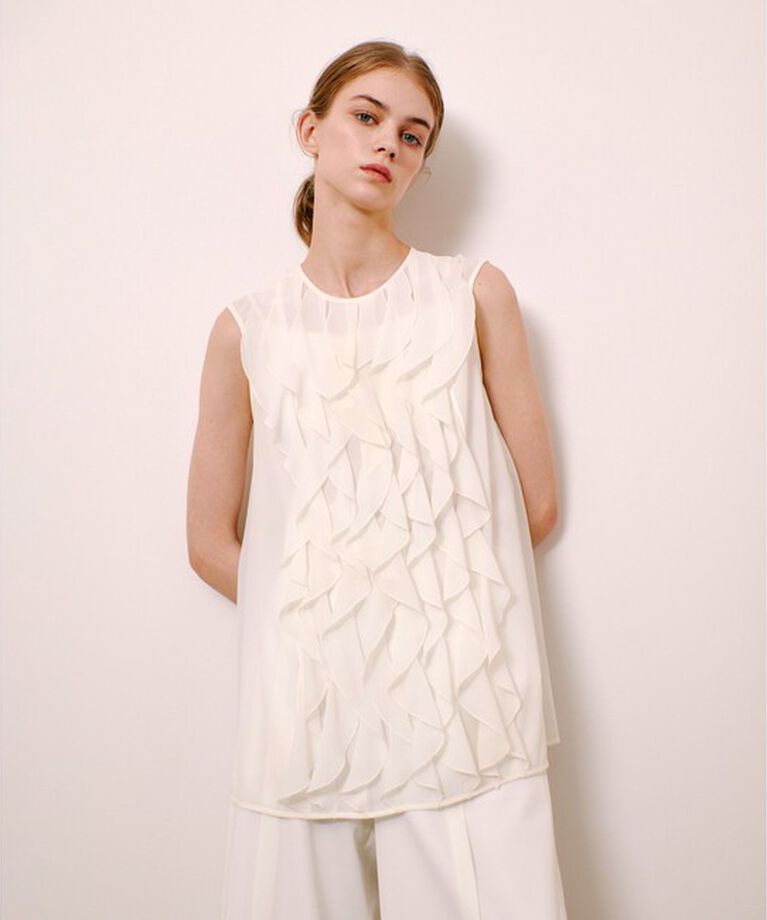 LOULOU WILLOUGHBY「【LOULOU WILLOUGHBY】シフォンラッフルブラウス」|シャツ・ブラウス|オフホワイト