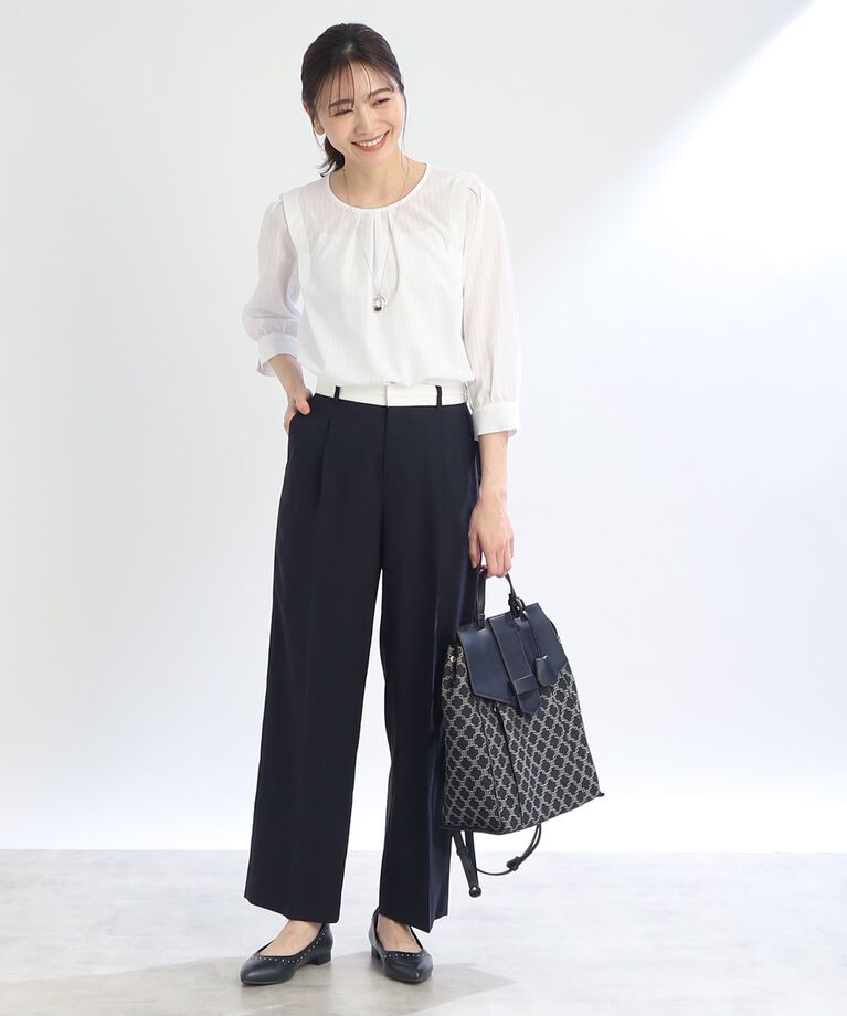 Reflect「【SALE／接触冷感／洗える】ふんわりスリーブストライプブラウス」|シャツ・ブラウス|