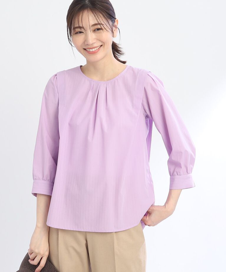 Reflect「【SALE／接触冷感／洗える】ふんわりスリーブストライプブラウス」|シャツ・ブラウス|