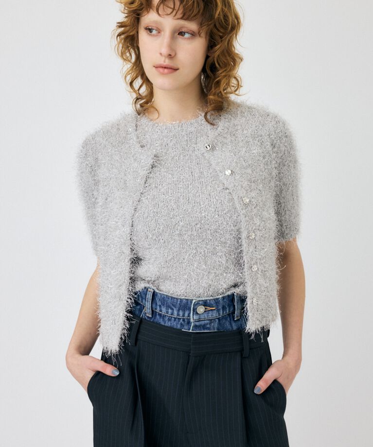 MOUSSY「SHAGGY GLITTER KNIT カーディガン」|カーディガン|