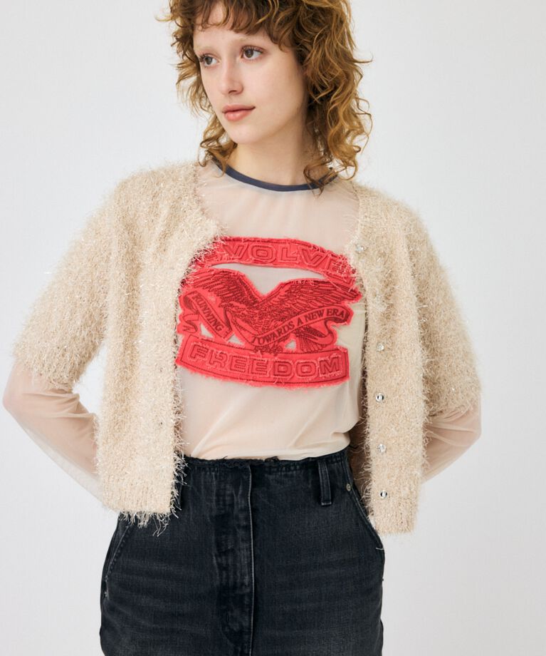 MOUSSY「SHAGGY GLITTER KNIT カーディガン」|カーディガン|