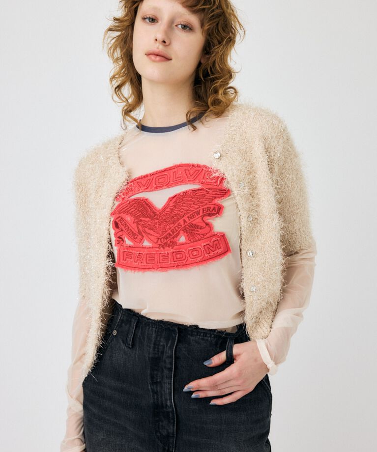 MOUSSY「SHAGGY GLITTER KNIT カーディガン」|カーディガン|