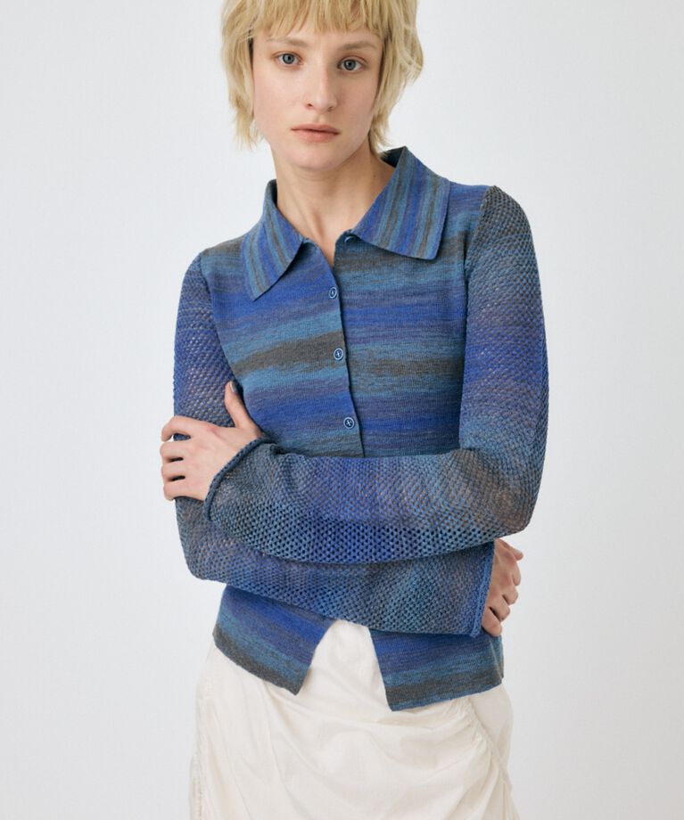MOUSSY「MULTI BORDER ニットシャツ」|シャツ・ブラウス|