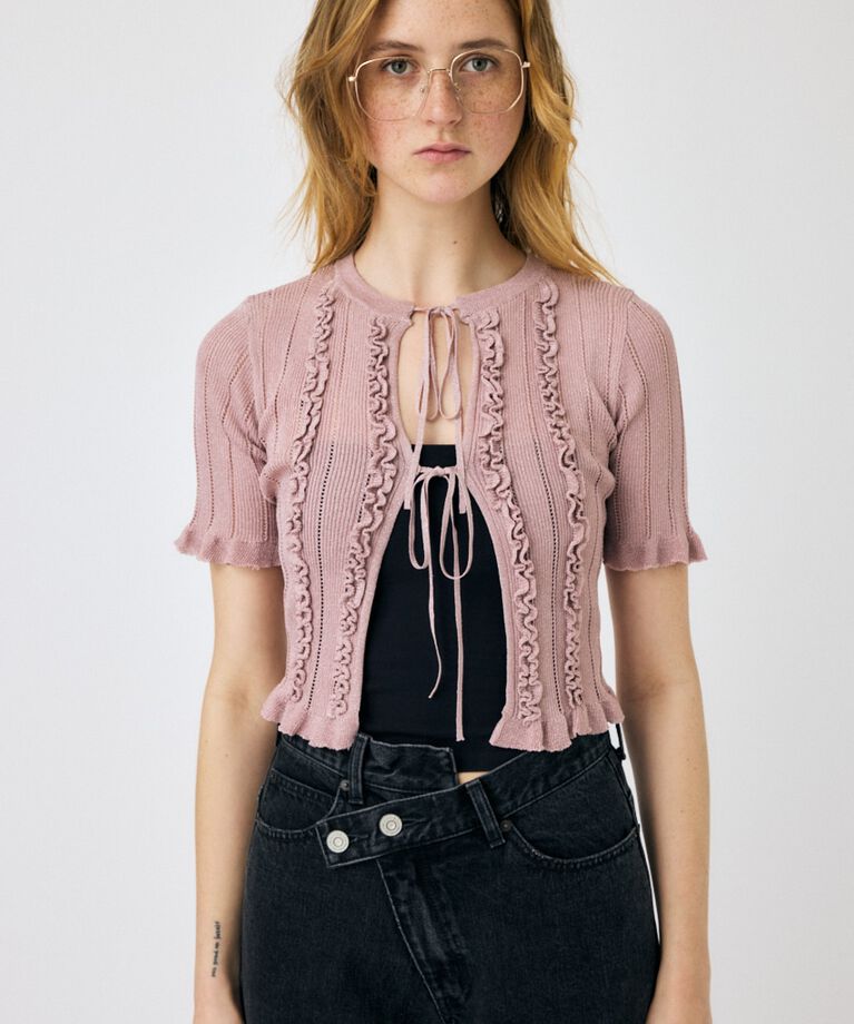 MOUSSY「FRILL STRIPED カーディガン」|ニット・セーター|