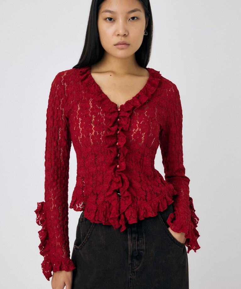 MOUSSY「CUT LACE RUFFLE ブラウス」|Tシャツ・カットソー|