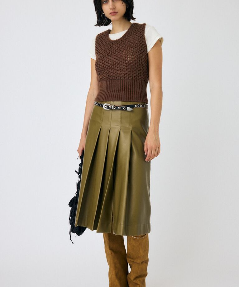 MOUSSY「F/LEATHER TUCKED ミディスカート」|スカート|