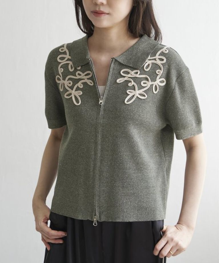 VENCE share style「コード刺繍ダブルジップブルゾン」|カーディガン|チャコール