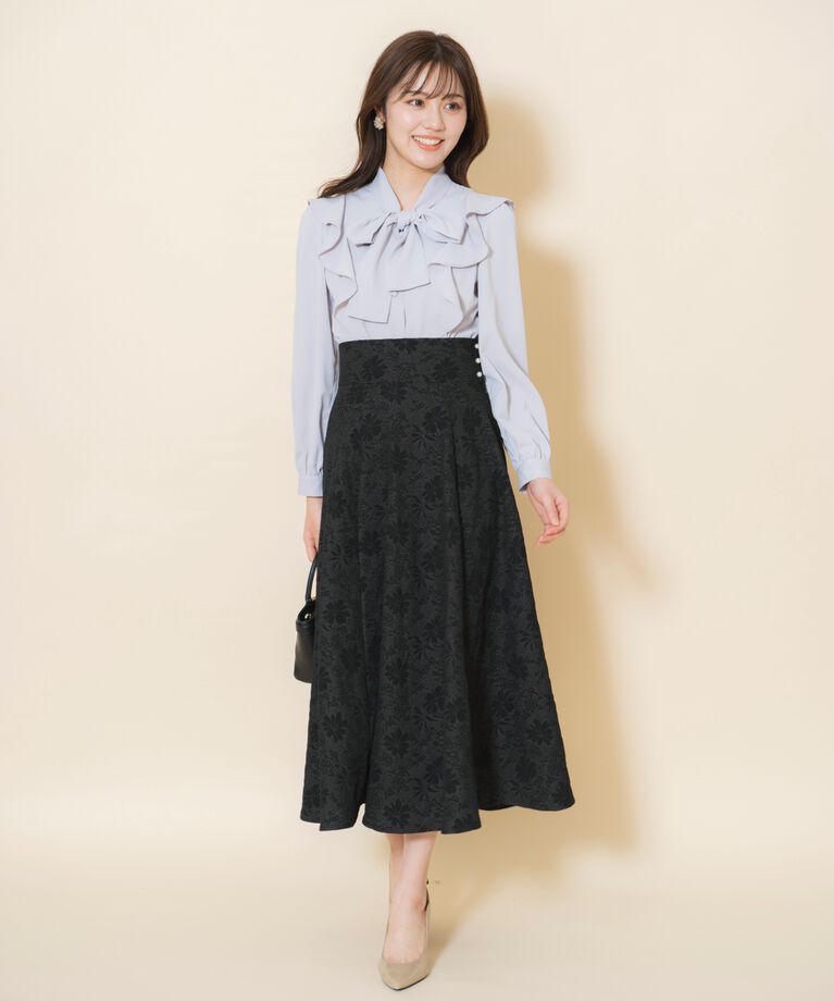WILLSELECTION「シャイニーフラワージャガードスカート」|フレア|