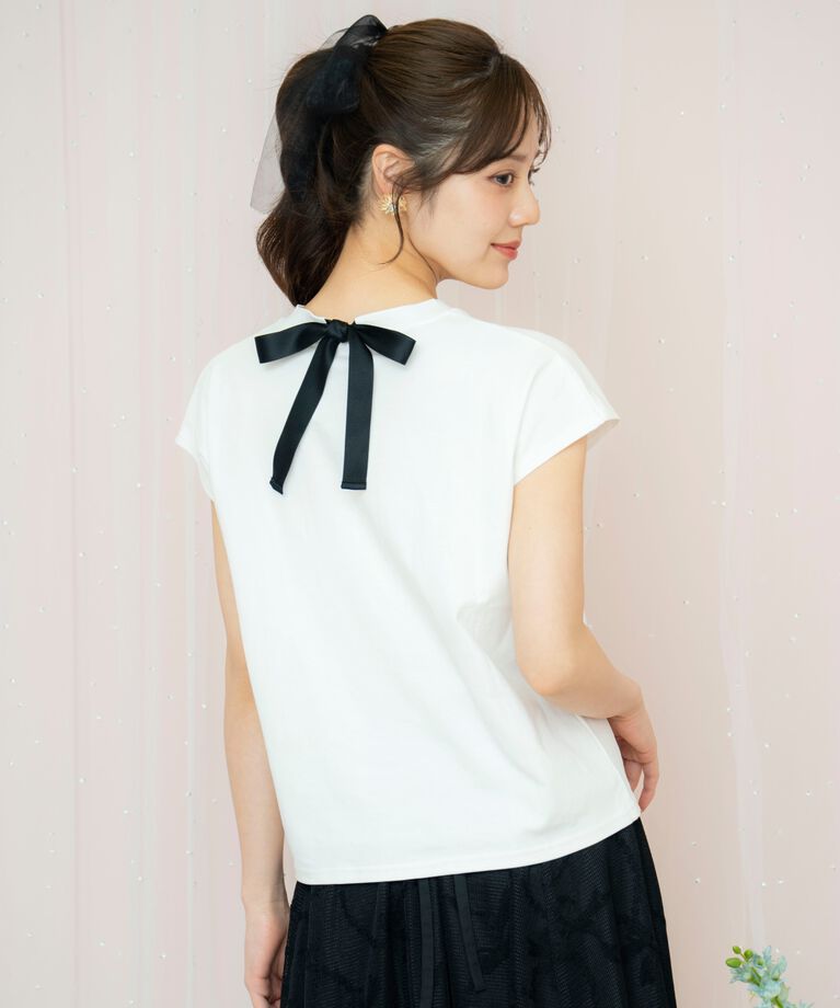 WILLSELECTION「バックリボンフレンチスリーブロゴTシャツ」|Tシャツ・カットソー|