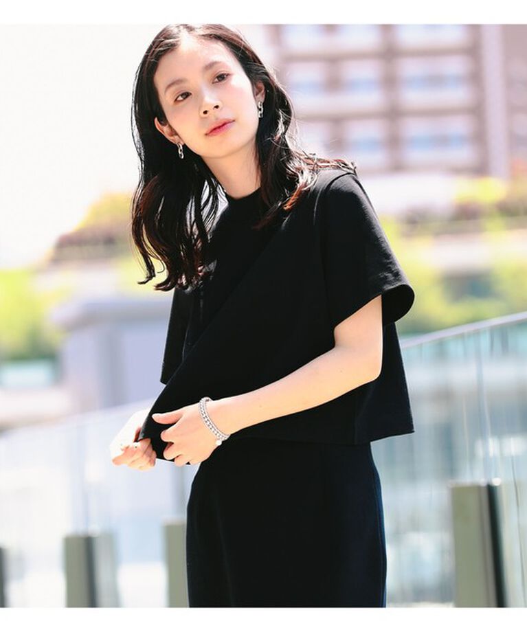 Demi-Luxe BEAMS 「Demi-Luxe BEAMS / モックネック ショート Tシャツ」|Tシャツ・カットソー|BLACK