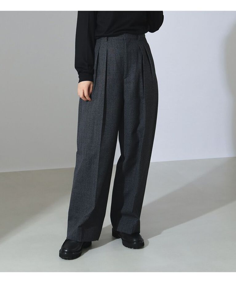 Demi-Luxe BEAMS 「ATON / ウール コットン タックパンツ」|チノ|MIX_CHARCOAL GREY
