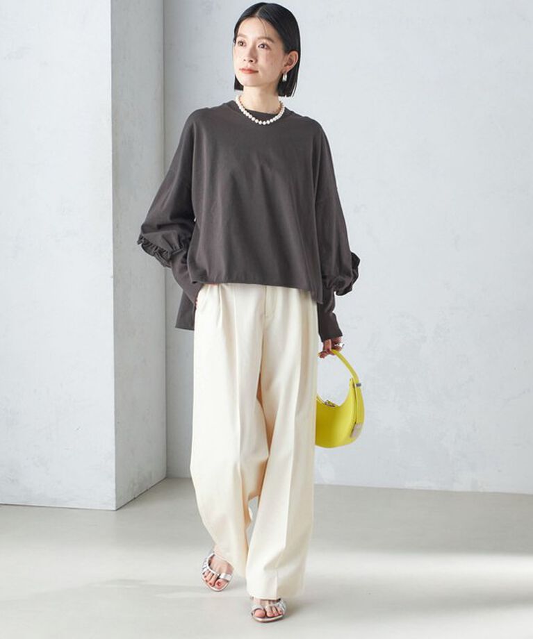 SHIPS for women「〈洗濯機可能〉ロング リブ スリーブ フリル カットソー」|Tシャツ・カットソー|
