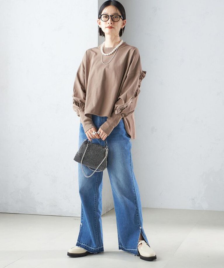 SHIPS for women「〈洗濯機可能〉ロング リブ スリーブ フリル カットソー」|Tシャツ・カットソー|