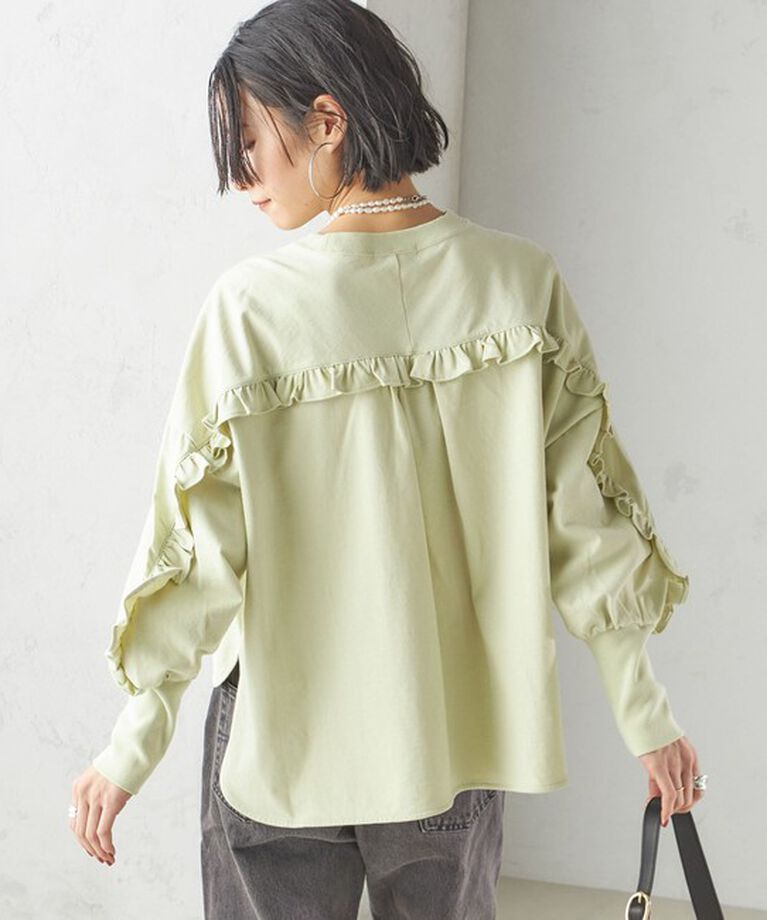 SHIPS for women「〈洗濯機可能〉ロング リブ スリーブ フリル カットソー」|Tシャツ・カットソー|