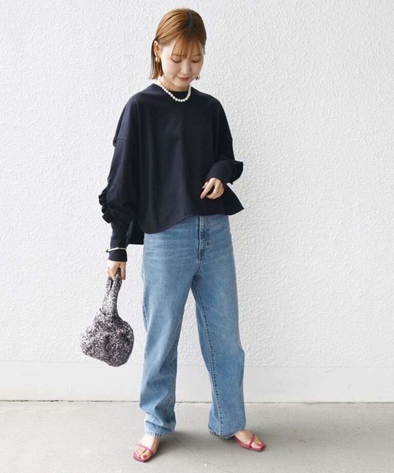 SHIPS for women「〈洗濯機可能〉ロング リブ スリーブ フリル カットソー」|Tシャツ・カットソー|