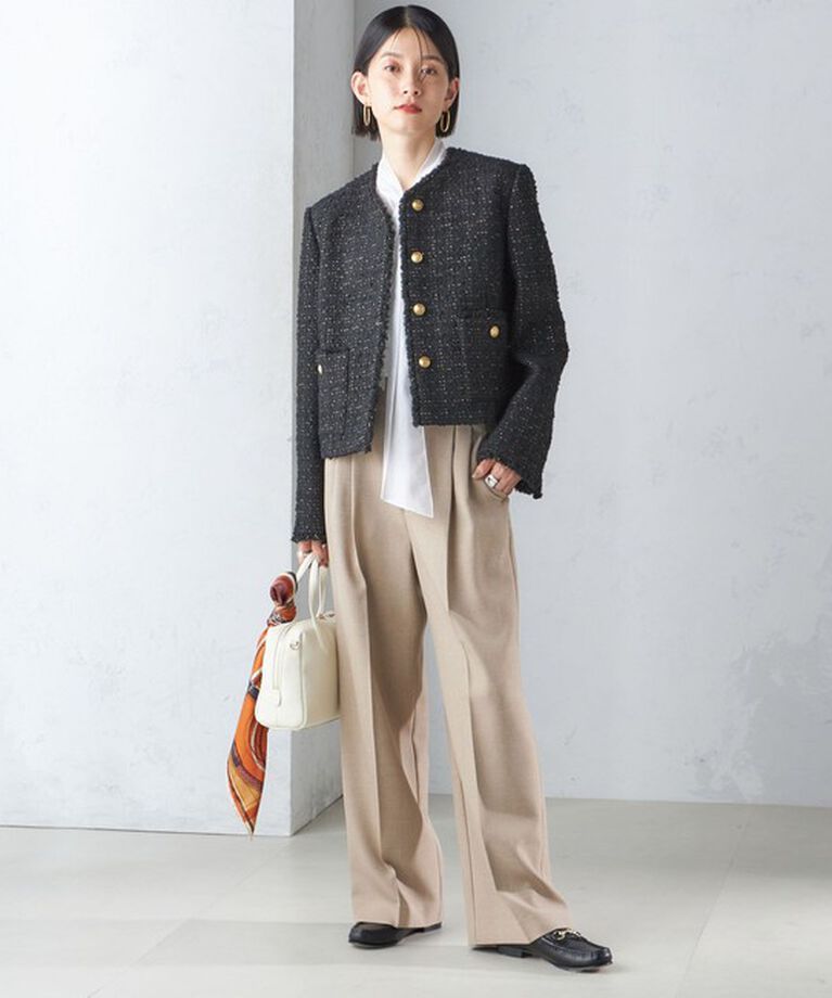 SHIPS for women「GIOLICA: ツイード ノーカラー ジャケット」|ノーカラージャケット|