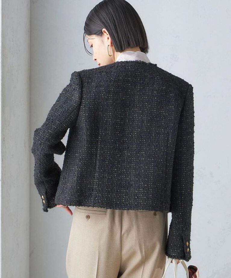 SHIPS for women「GIOLICA: ツイード ノーカラー ジャケット」|ノーカラージャケット|