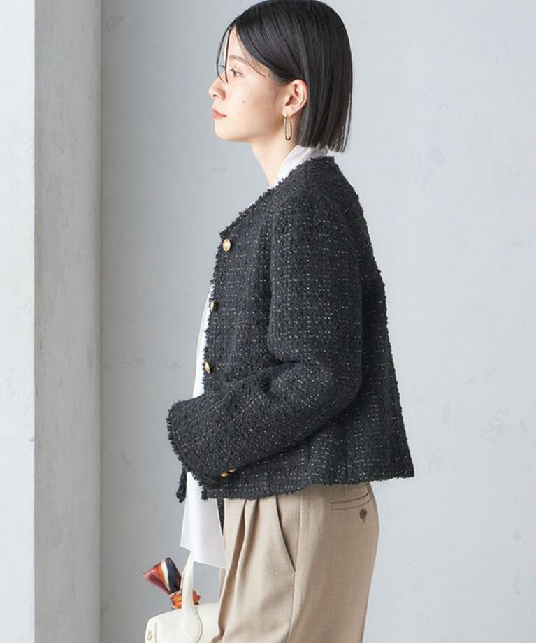 SHIPS for women「GIOLICA: ツイード ノーカラー ジャケット」|ノーカラージャケット|