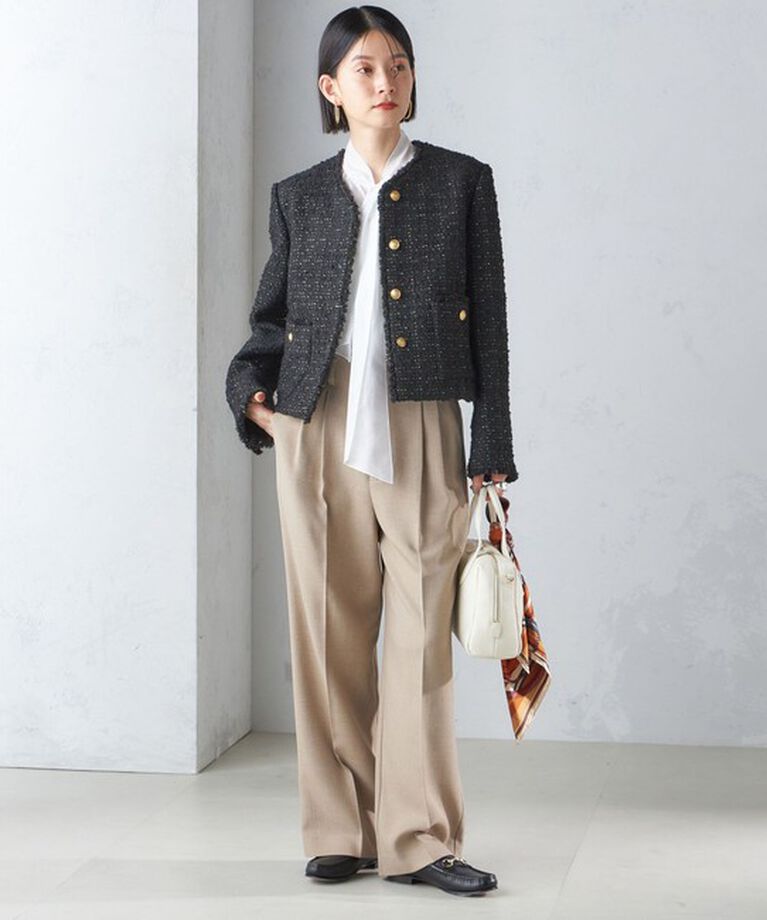 SHIPS for women「GIOLICA: ツイード ノーカラー ジャケット」|ノーカラージャケット|