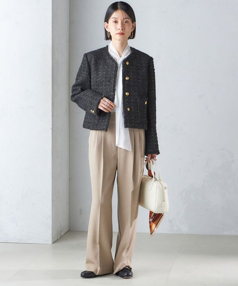 SHIPS for women「GIOLICA: ツイード ノーカラー ジャケット」|ノーカラージャケット|