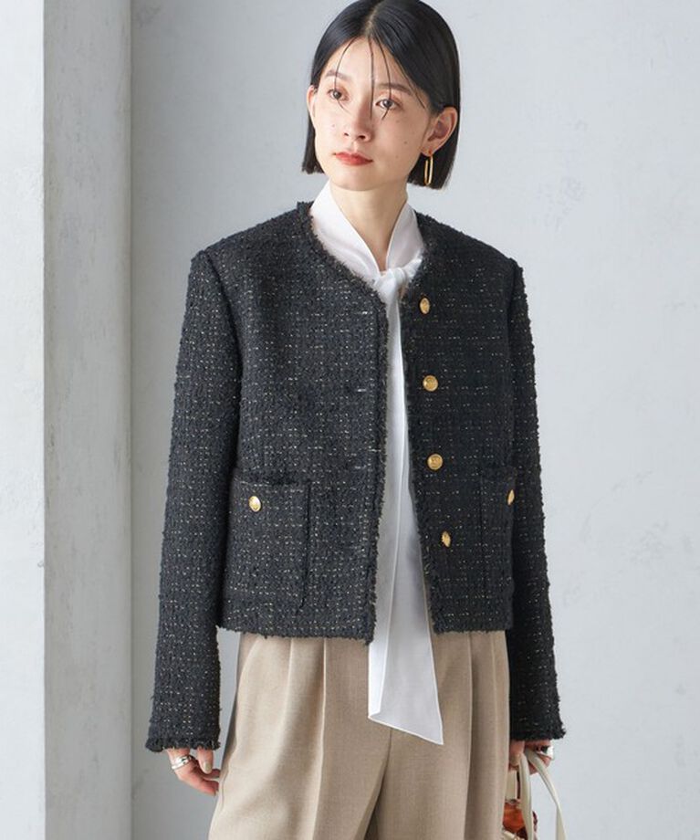 SHIPS for women「GIOLICA: ツイード ノーカラー ジャケット」|ノーカラージャケット|