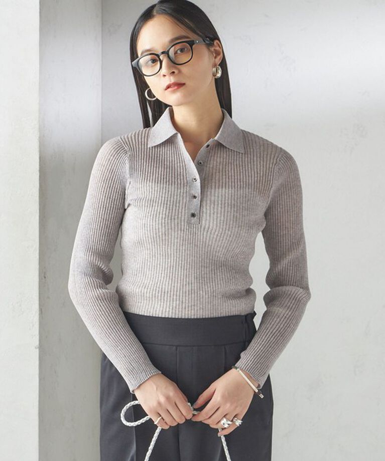 SHIPS for women「〈手洗い可能〉シアー リブ 長袖 ポロ ニット」|ニット・セーター|