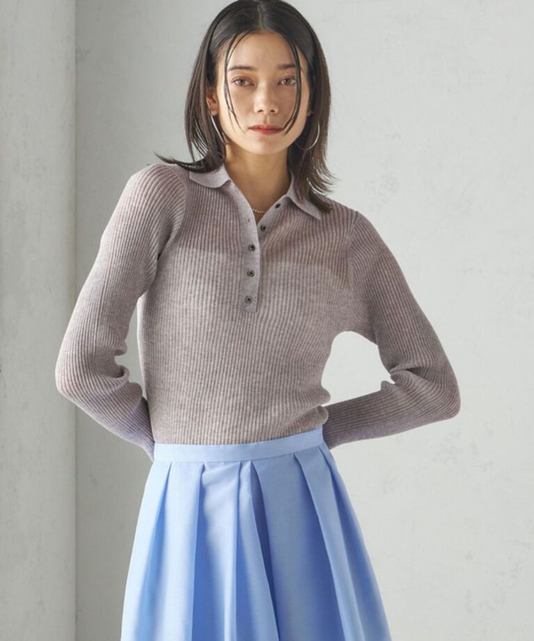 SHIPS for women「〈手洗い可能〉シアー リブ 長袖 ポロ ニット」|ニット・セーター|