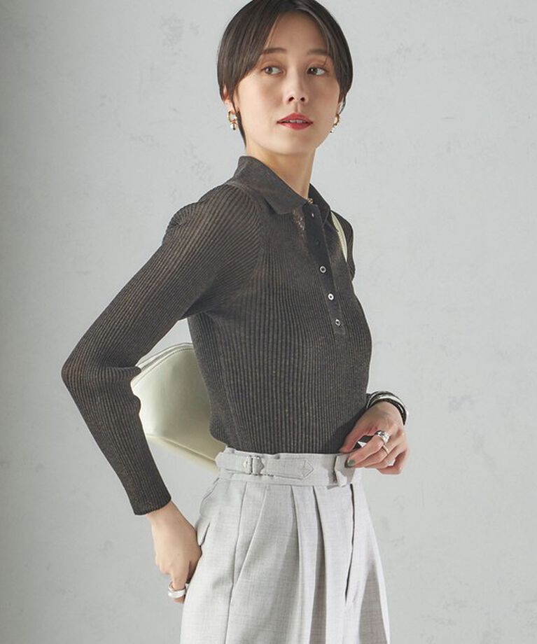 SHIPS for women「〈手洗い可能〉シアー リブ 長袖 ポロ ニット」|ニット・セーター|